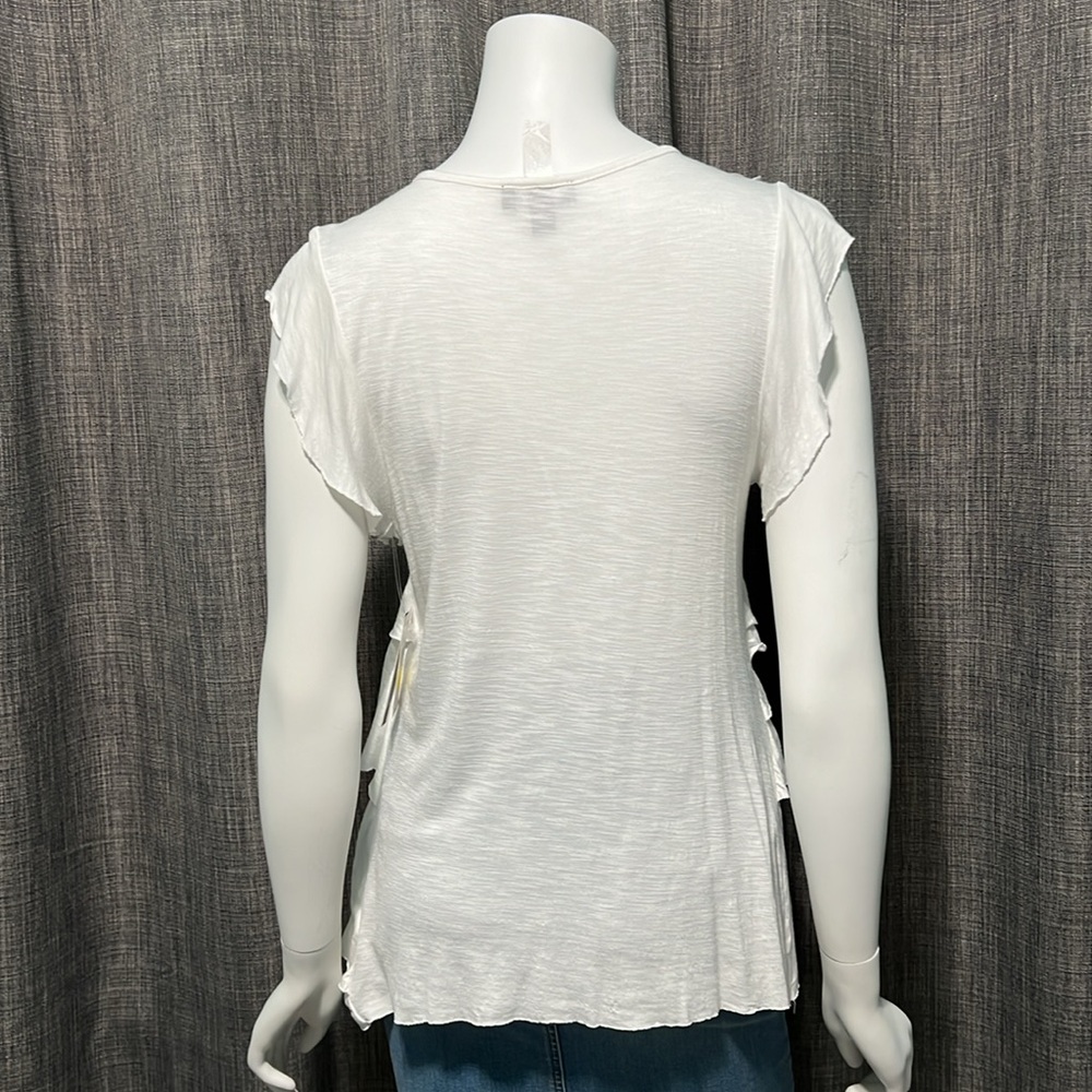 NWT A. Byer Tiered Ruffle V Neckline Solid Slub Jersey Top Large Juniors - Picture 4 of 8